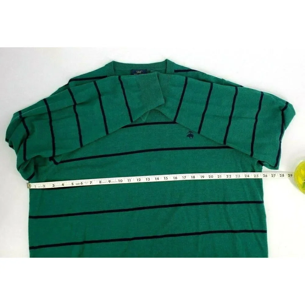 Brooks Brothers 346 Mens Extra Fine‎ Merino Wool Green Blue Striped Sweater XXL